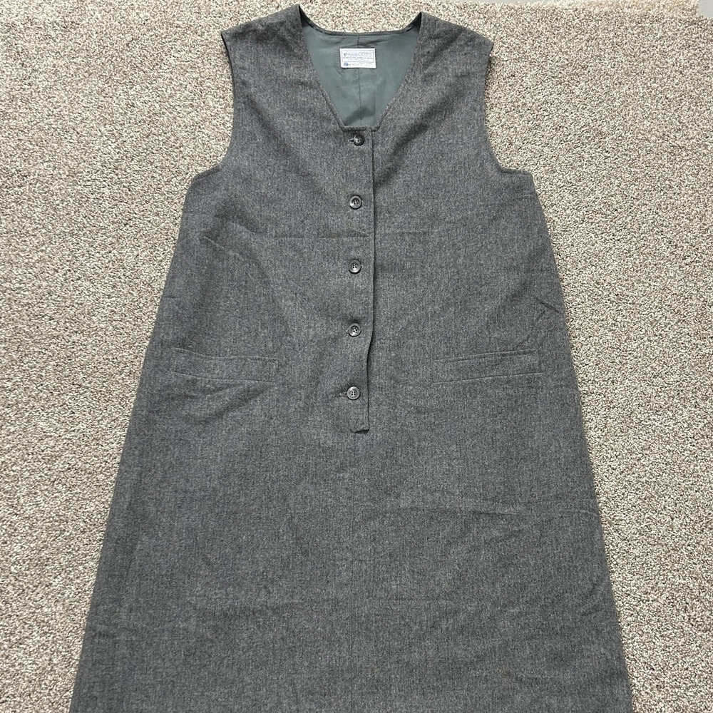 Vintage Pendleton Dress Womens L Gray Sleeveless Wool Button Front Shift Midi